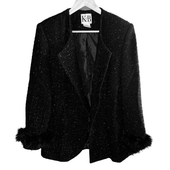 Vintage Sparkle Sequin Feather Sleeve Blazer sz 10 - Picture 1 of 5